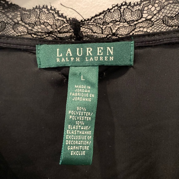 Lauren Ralph Lauren Black Velvet Lace Trim V-Neck Long Sleeve Blouse Size L - Picture 2 of 3